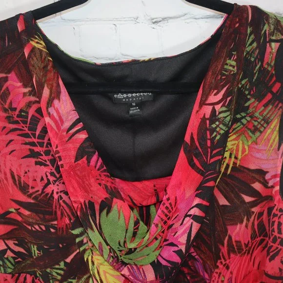 Connected Apparel Multi Color Floral Sleeveless Cowl Neck Midi Dress Size 16 - Picture 2 of 7